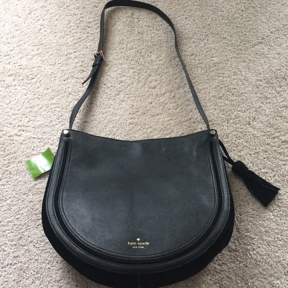 Kate spade black leather and suede shoulder purse